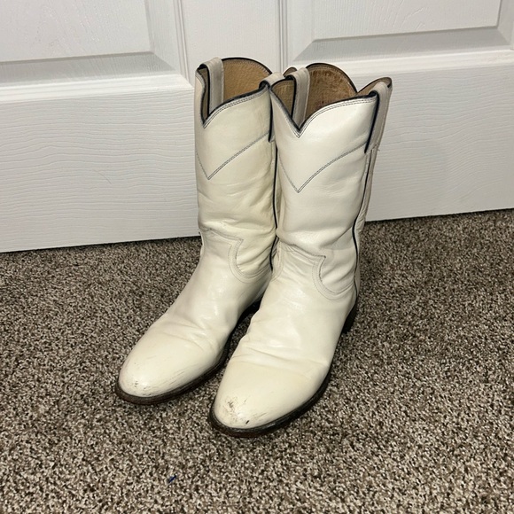 WOMENS JUSTIN WESTERN ROPER LEATHER WHITE BOOTS SIZE 8 B - Picture 2 of 7